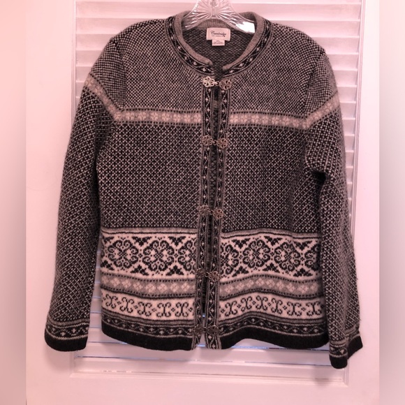 Nordic Wool Cardigan Sweater Black White Grey by Cambridge Dry Goods - Picture 1 of 11
